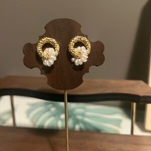 French Chic Double Circle Pearl Stud Earrings